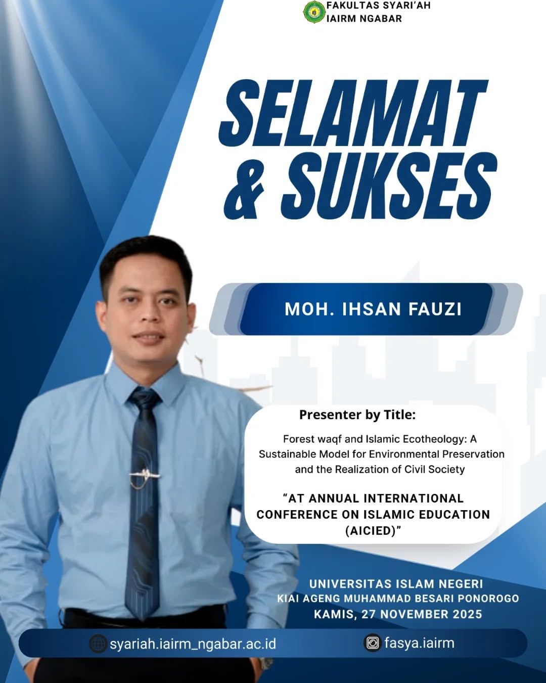 Dosen Fakultas Syariah IAIRM Ngabar Presentasikan Kajian Wakaf Hutan pada AICIED 2025