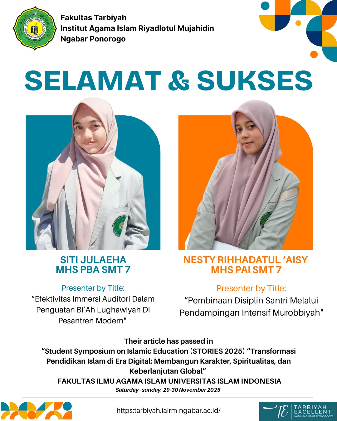 Their article has passed in "Student Symposium on Islamic Education (STORIES 2025) "Transformasi Pendidikan Islam di Era Digital: Membangun Karakter, Spiritualitas, dan Keberlanjutan Global"  FAKULTAS ILMU AGAMA ISLAM UNIVERSITAS ISLAM INDONESIA